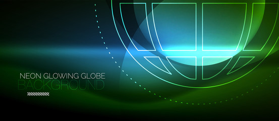 Techno globe concept, neon glow planet