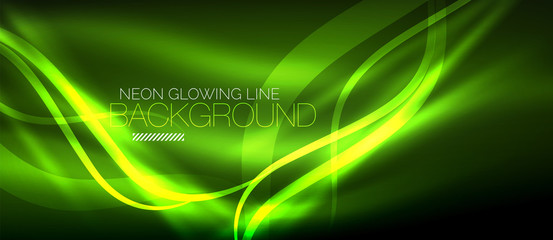Neon green elegant smooth wave lines digital abstract background