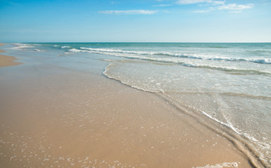 Wave on the beach and blue sky in the summer time,Thai Mueang,Phang Nang,Thailand.