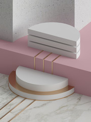 3d rendering, modern abstract geometric background, minimalistic empty showcase, art deco mock up, primitive shapes, shop display, pastel colors