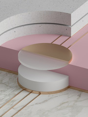 3d rendering, modern abstract geometric background, minimalistic empty showcase, art deco mock up, primitive shapes, shop display, pastel colors