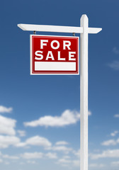 Left Facing For Sale Real Estate Sign on a Blue Sky with Clouds.