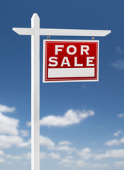 Right Facing For Sale Real Estate Sign on a Blue Sky with Clouds.