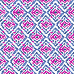 Seamless Hand Drawn Watercolor Ethnic Tribal Pattern. Green and Red watercolor rhombus on white background.