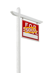 Right Facing Sold For Sale Real Estate Sign Isolated on a White Background.