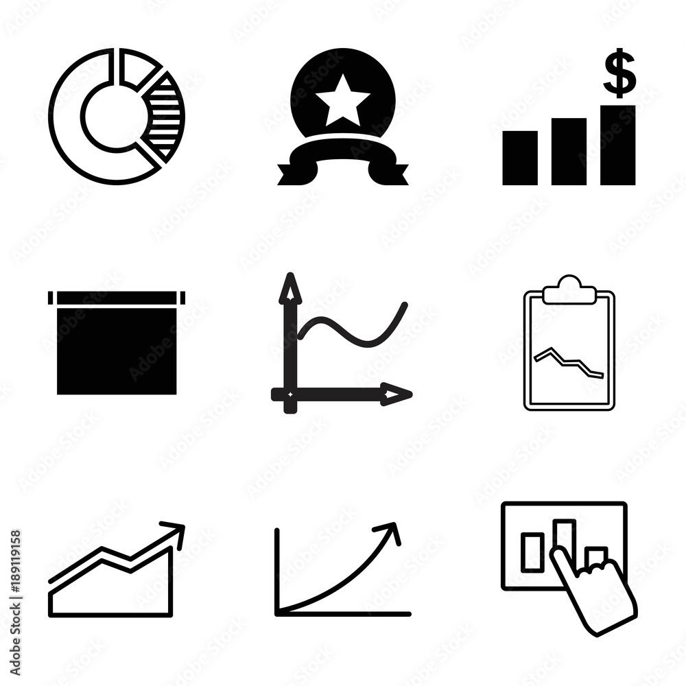 Poster Graph icons. set of 9 editable filled and outline graph icons