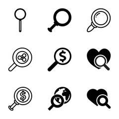 Magnifier icons. set of 9 editable filled and outline magnifier icons