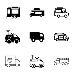 Van icons. set of 9 editable filled and outline van icons
