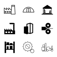 Factory icons. set of 9 editable filled and outline factory icons