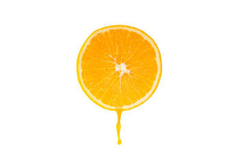 orange slice and orange juice drop   isolated on white background