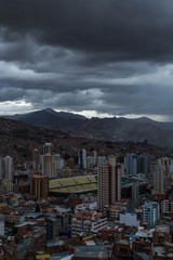Obraz premium Storm Clouds over the stadium in La Paz Bolvia South America