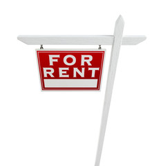 Left Facing For Rent Real Estate Sign Isolated on a White Background.