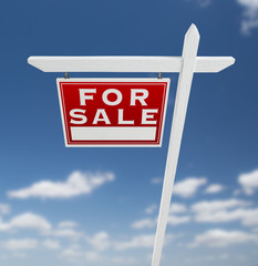 Left Facing For Sale Real Estate Sign on a Blue Sky with Clouds.