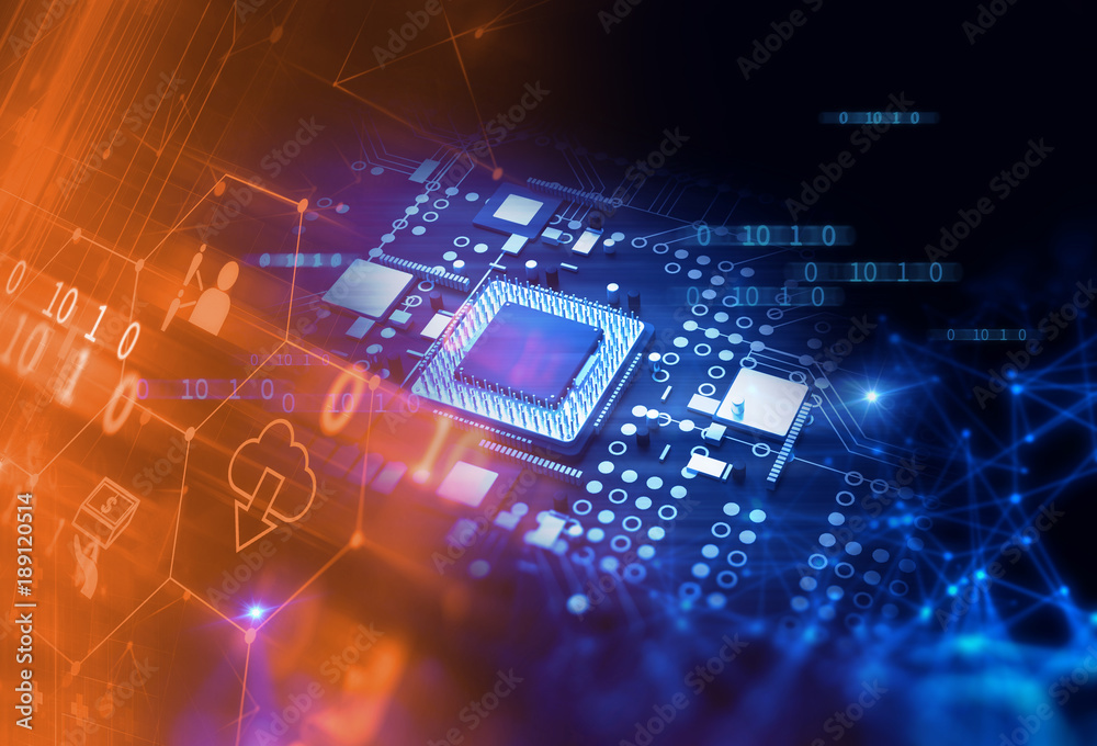 Poster 3d rendering of futuristic blue circuit board
