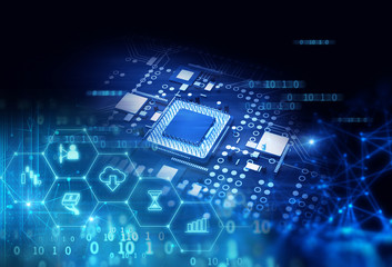 3d rendering  of futuristic blue circuit board