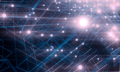 Molecule and communication background. Brochure or web banner design. Lines and dots. Medical, technology, chemistry, science relative. 3D rendering.