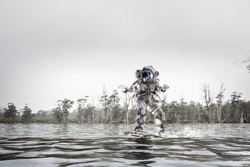 Astronaut on board. Mixed media