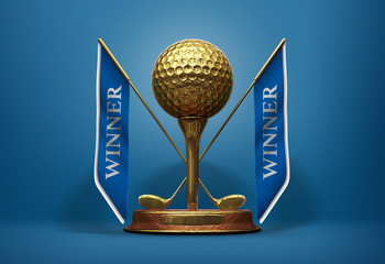 golden trophy golf ball 3d render