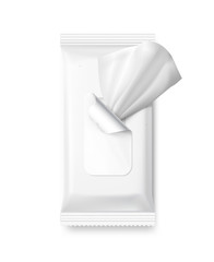Mockup of wet wipe flow pack with realistic transparent shadows. Vector illustration isolated on white background, ready and simple to use for your design.