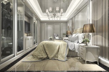 3d rendering modern luxury classic bedroom with walk in closet