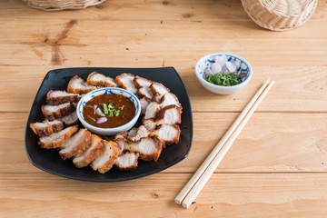 Deep Fried Crispy Pork Belly Cooked with Garlic and spicy dipping sauce