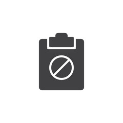 Clipboard prohibiting icon vector, filled flat sign, solid pictogram isolated on white. Symbol, logo illustration.