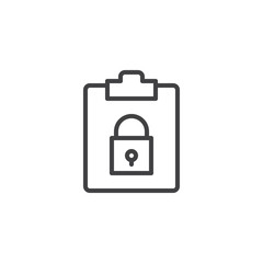 File security line icon, outline vector sign, linear style pictogram isolated on white. Clipboard with padlock symbol, logo illustration. Editable stroke