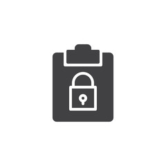 File security icon vector, filled flat sign, solid pictogram isolated on white. Clipboard with padlock symbol, logo illustration.