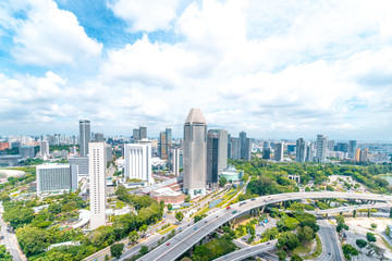 Fototapeta premium aerial view of modern buildings near water
