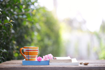 Colorful Orange checked pattern cup and diary with flower