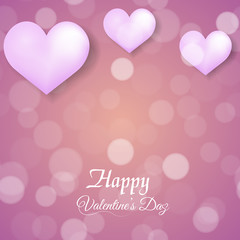 Valentine's greeting card with defocused dots red balloon and pink hearts. Vector