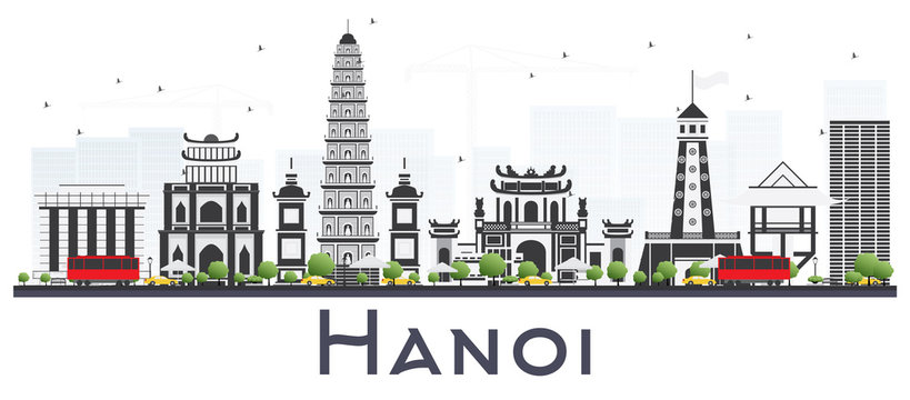 Hanoi Vietnam City Skyline with Gray Buildings Isolated on White Background.
