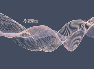 Wave background. Abstract vector illustration. 3d technology style. Illustration with dots. Network design with particle.