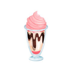 Smoothie with whipped cream, refreshment beverage cartoon vector Illustration