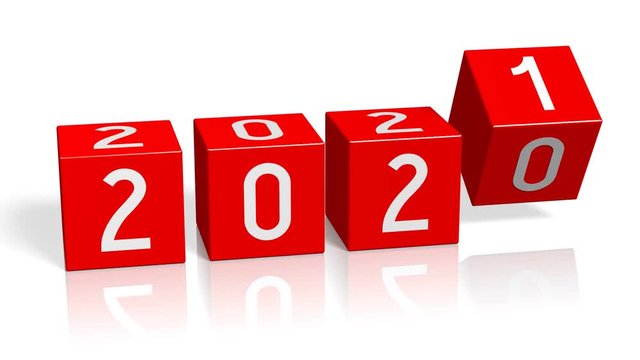 2020/2021 New Year change concept - red cubes. 