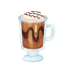 Coffee smoothie with whipped cream, refreshment beverage in glass cup cartoon vector Illustration