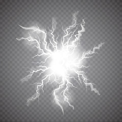 Realistic Ball lightning, plasma sphere, electric discharge set vector abstract illustration