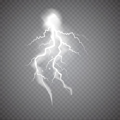 Realistic thunderstorm Lightning, effect of electrical discharge. Vector Illustration