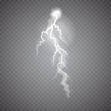 Realistic thunderstorm Lightning, effect of electrical discharge. Vector Illustration
