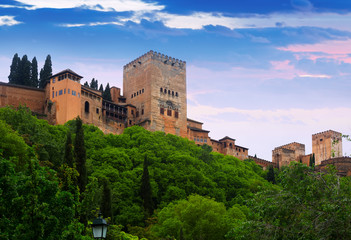 Fototapeta na wymiar Towers of Alcazaba at Alhambra in dawn. Granada
