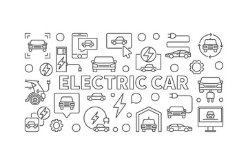 Electric car minimal illustration or EV concept line banner