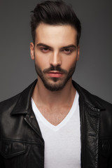Obraz premium sexy young man in leather jacket
