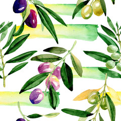 Olive tree pattern in a watercolor style. Full name of the plant: Branches of an olive tree. Aquarelle olive tree for background, texture, wrapper pattern, frame or border.