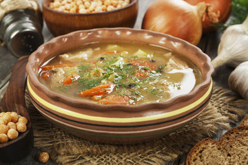 Pea soup on the table