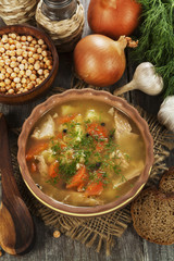 Pea soup on the table