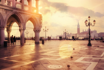 Sunrise at San Marco square in bokeh lights © Nickolay Khoroshkov