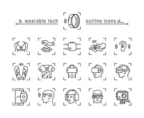Set of wearable technology icons