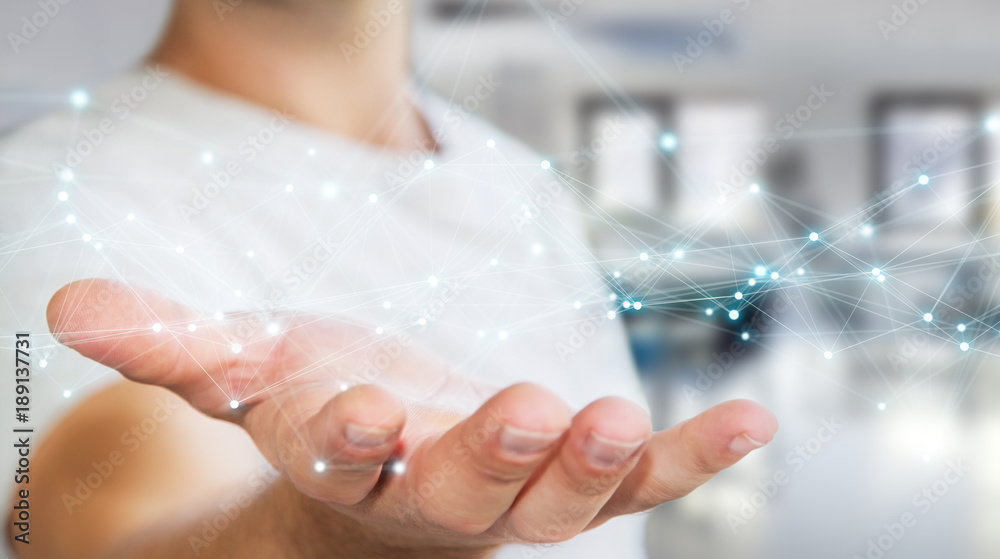 Wall mural businessman using flying network connection 3d rendering