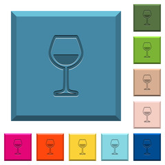 Glass of wine engraved icons on edged square buttons