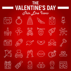 Happy Valentines Day line icon set
